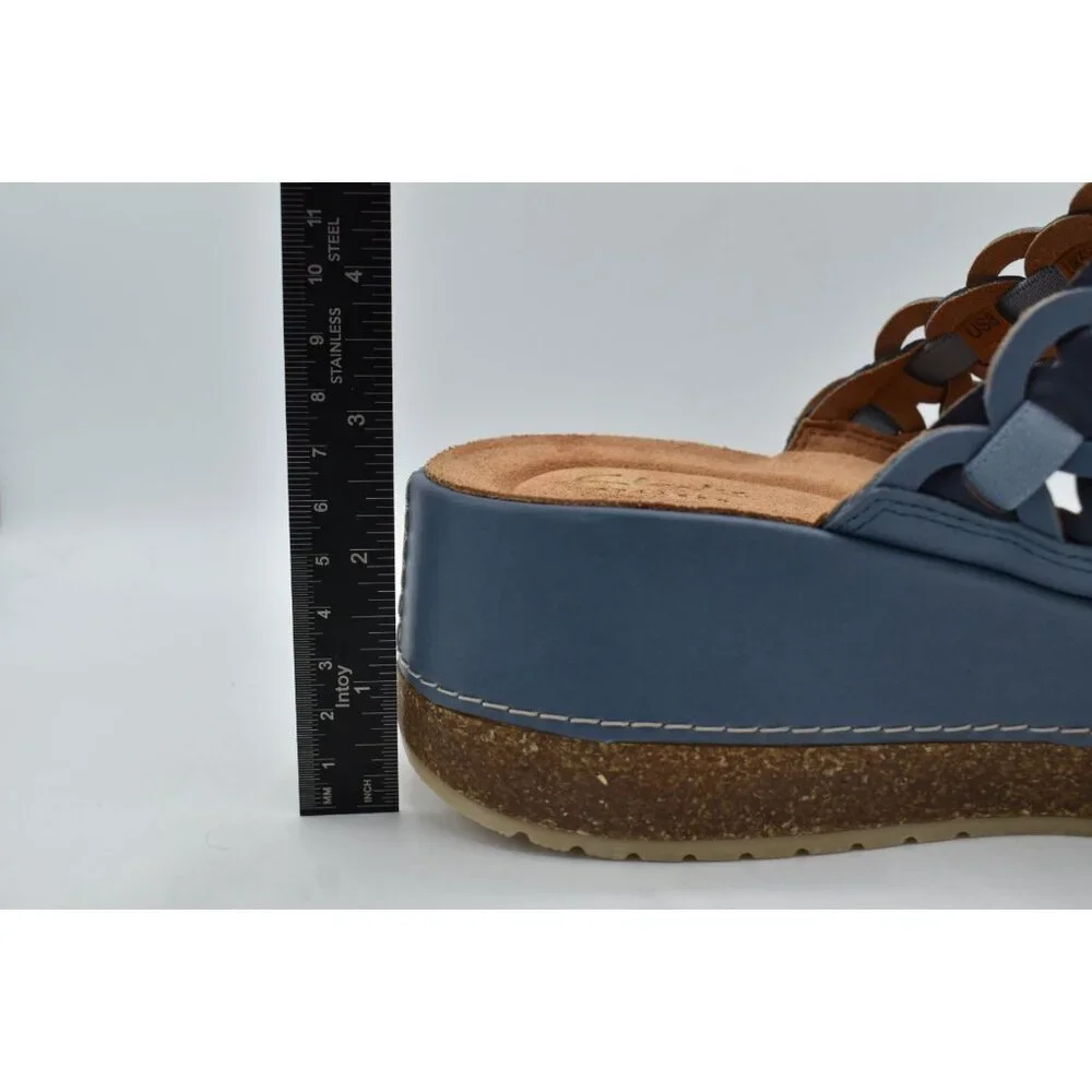 Clarks Women Size 11 Wide Width Kassanda Blue Combi Leather Mules Sandals Shoes‎